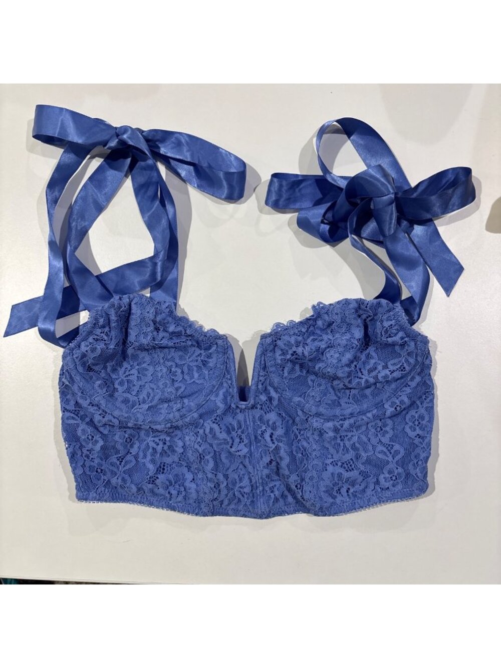 Out From Under Blue Yvonne Lace Bow Bustier Size M